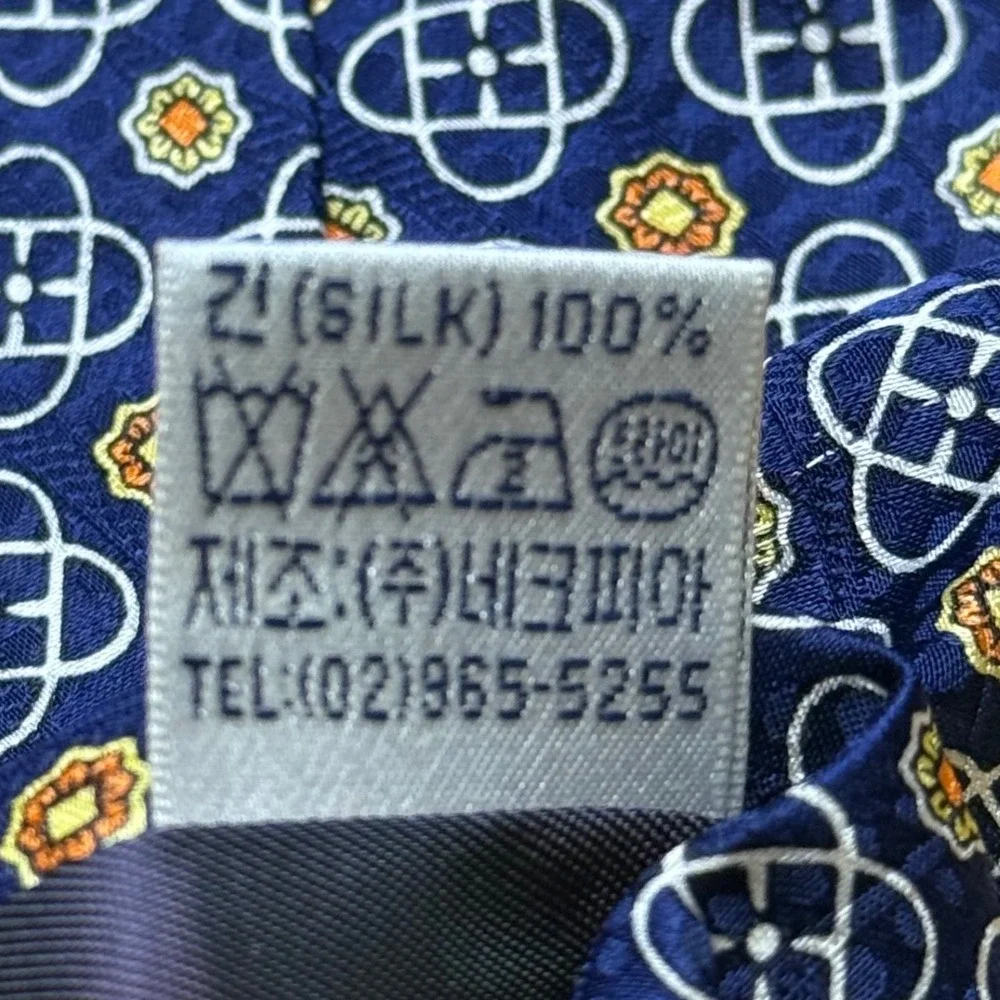 Michiko London Koshino Navy Blue Floral Geometric Silk Men's Necktie Avant-Garde